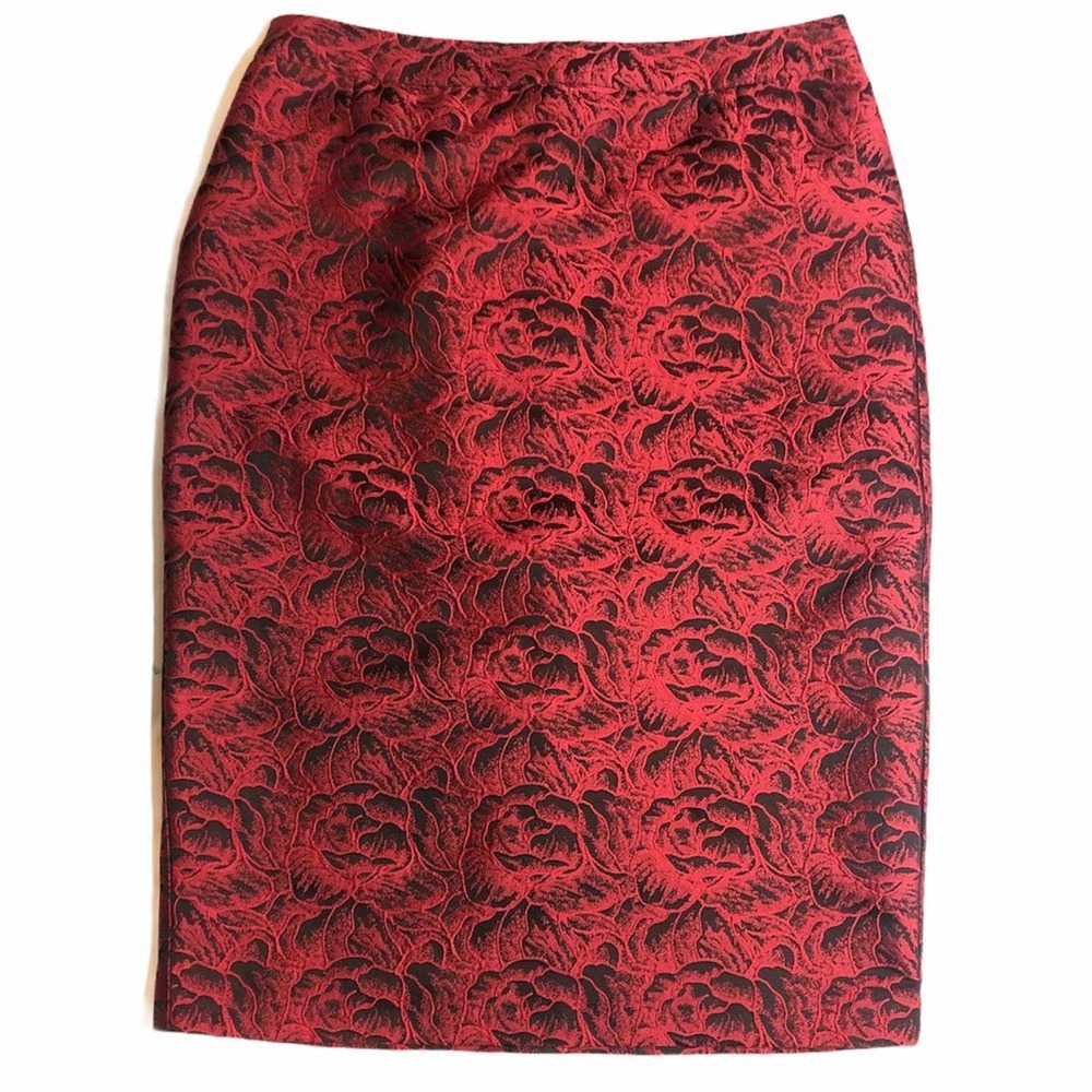 CALVIN KLEIN Textured Red Rose Black Pencil Skirt